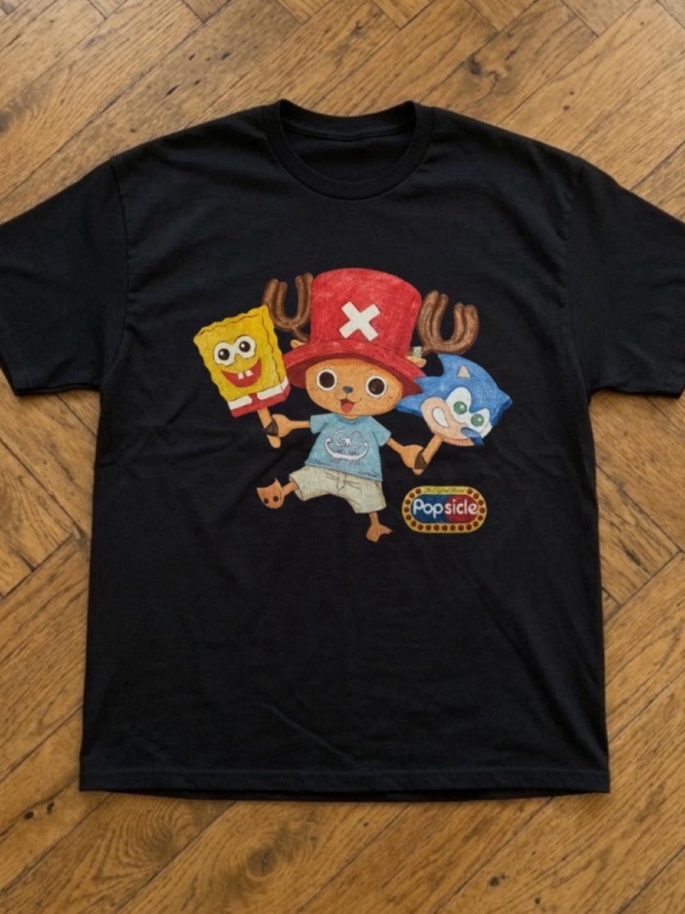 Gildan Black Short Sleeve Tee with Red, Yellow & Blue Character Graphic